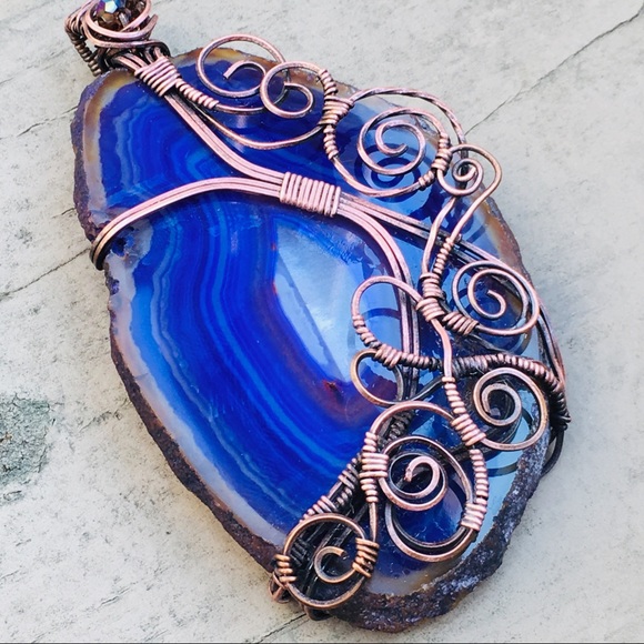 Druzy purple agate geode wirewrap pendant necklace - Picture 6 of 8